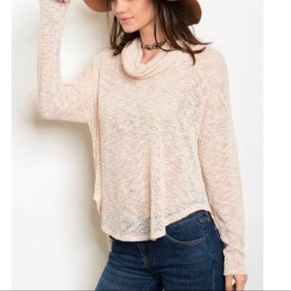 Peach hi-low lightweight sheer cowl neck sweater - Picture 2 of 4